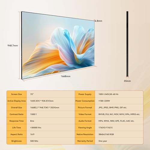 75" Digital Signage Display 4K UHD 500-Nit Commercial Display - size: 75 inches