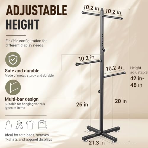 BreezeHug 42-48 Inch Adjustable Height Shopping Bag Rack Heavy Duty T-Shaped Grocery Bag Metal Holder for Retail Stores Large Tote Display Malls Vendor Boutique Trade - style: Four-arm