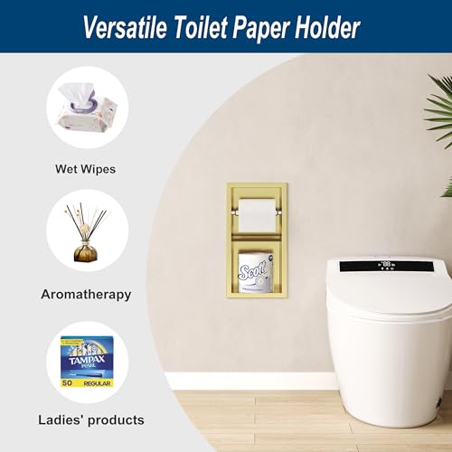 Neodrain Gold Recessed Toilet Paper Holder,Dual Rolls - color: Gold, size: 6X12In