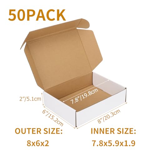 PHAREGE 50 Pack 8x6x2 inch Small Shipping Boxes, White Mailing Boxes - color: White, size: 8x6x2 inch 50 Pack