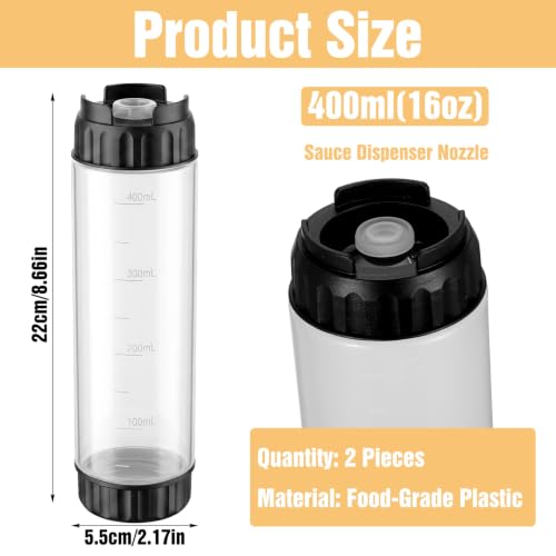 2 Pcs 16 oz Inverted Squeeze Bottles, Valve Condiment Dispenser (Black) - color: Black, size: 16 Ounces
