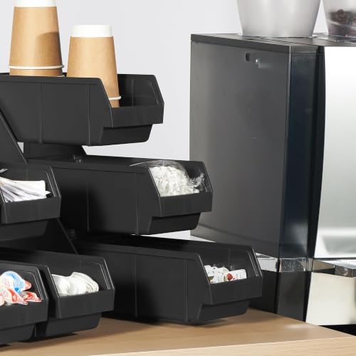 Black Self Serve Condiment Bin Stand Set, Removable Condiment Organizer with 3-Tier Stand and 3 Condiment Bins, 20" D x5.75 W x 14" H, Coffee Bar Beverage Station - size: 3 Bins