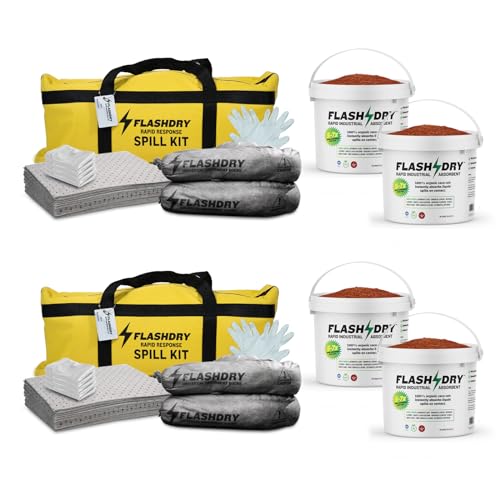 FlashDry Portable Universal Spill Kit Bag, with 2 5L Coir Buckets - 2 Kits - size: 2-Pack, style: w/ Absorbent & Dispenser Lid