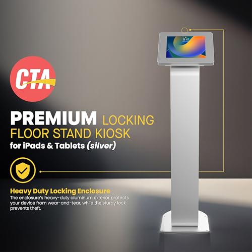 Premium Kiosk Floor Stand – CTA Locking Support Base Kiosk for iPad 11 (A16) - Pro 11-inch M4 - Air 11-inch M3- iPad 10th Gen - Galaxy Tab & More Tablets - Silver - (PAD-PARAFS) - color: Silver, size: Medium Size Tablets, style: Key Lock Enclosure
