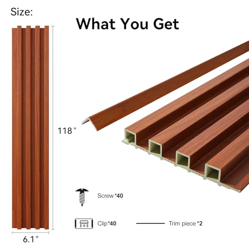 Slat Wall Panel 8-Pack, 118’’x6.1’’, Teak - size: 118’’x6.1’’-Teak