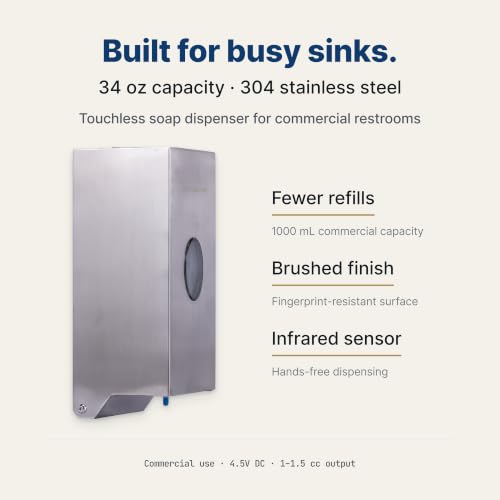 Stainless Steel Automatic Soap Dispenser Wall Mounted | Touchless Infrared Sensor | 1000ml Liquid Soap Dispenser | Anti-Theft No-Touch Bathroom Soap Dispenser for Office Hotel Restaurant