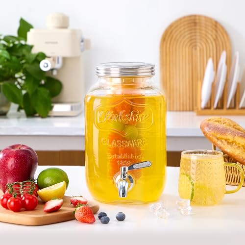1 Gallon Glass Beverage Dispenser, Drink Dispenser With Fruit Infuser, Stainless Steel Spigot - Drink Dispensers for Parties, BBQ,Picnic,Weddings - size: 1 Gallon Single