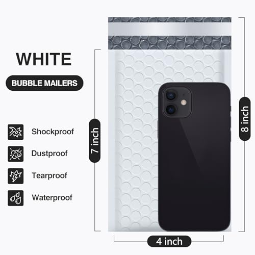 UCGOU Bubble Mailers 4x8" White 50 Pack Usable Size 4x7" Padded Envelopes - color: White, size: 4x8" 50PC