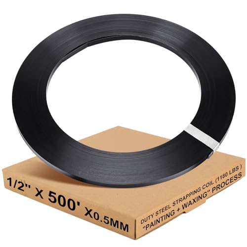 LEIFIDE 1/2" x 0.02" x 500' Steel Strapping Coil 1100 Lbs Break Strength Painted & Waxed Heavy-Duty Metal Banding Cut-Resistance Self-Dispensing Box for Pallet Brick Pipe Lumber Heavyweight Bundling
