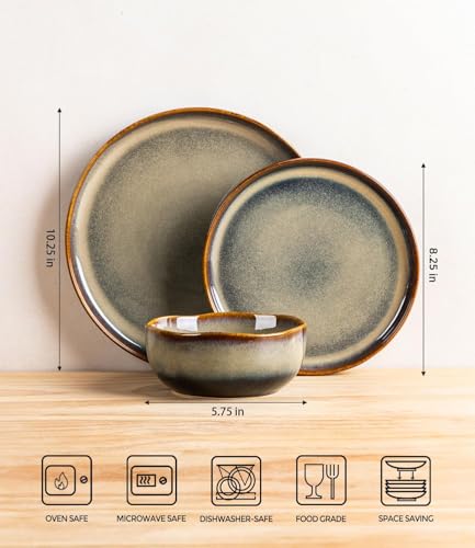 TheTerra Ceramic Dinnerware Set for 8, 24-Piece Plates and Bowls Set - color: Coffee Bean, size: Set (24pcs)