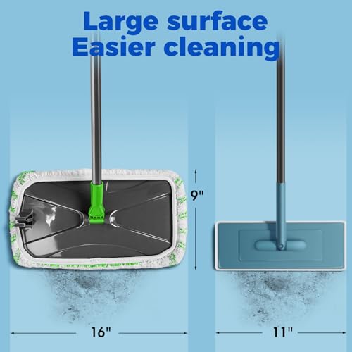 Masthome Microfiber Flat Mop,16" Head with 5 Washable Pads - color: Green Extra Large