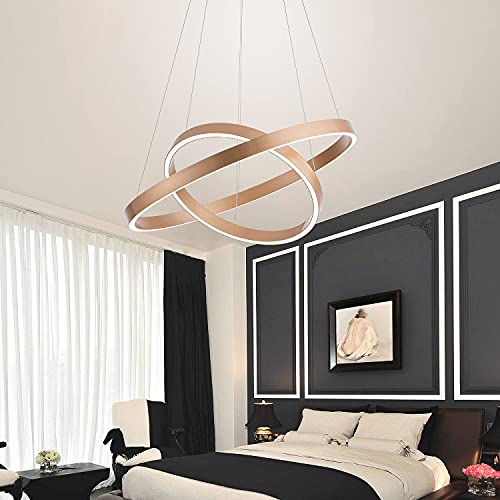 MADEM Modern LED Chandelier 2-Ring Circular Dimmable Pendant Light,Gold - color: Gold, size: 2 Rings