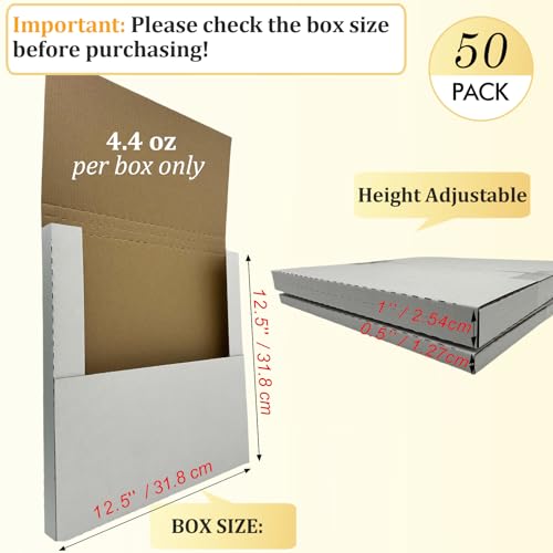 50 Pack 12.5×12.5×1" Vinyl Record Mailers, Height-Adjustable for LPs - color: White-50 Pack, size: 12.5x12.5x1''