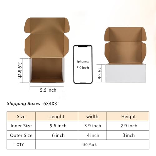 50 Pack 6x4x3 Small Shipping Boxes, White Corrugated Cardboard Packaging Box for Small Business - color: White-6x4x3