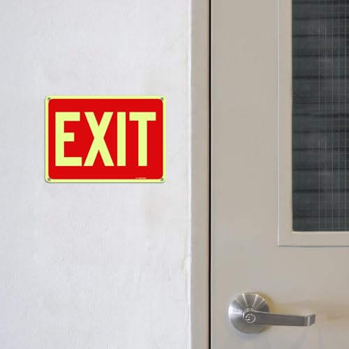 T&R Exit Sign - 4 Pack - 10 x 7 Inches Rust Free .040 Aluminum Glow-In-The-Dark - UV Protected, Waterproof, Weatherproof and Fade Resistant - 4 Pre-drilled Holes - color: Red - 10" x 7" - 4 pack - Glow-In-The-Dark