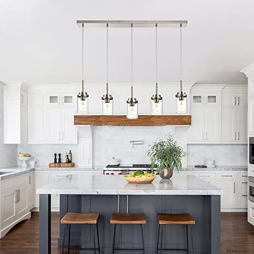 MELUCEE 5 Lights Kitchen Island Lighting Linear Chandeliers for Dining Room - color: Brushed Nickel, size: 5 Lights-1 Pack Linear