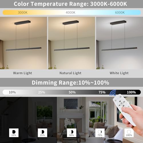 Modern Island Lights, 57in LED Pendant Light Dimmable with Remote Control 3000k-6000K Adjustable Color Temperature, Aluminum Chandelier Lamp Fixture for Kitchen, Dining Room, Billiard Room - color: D, size: 57inch