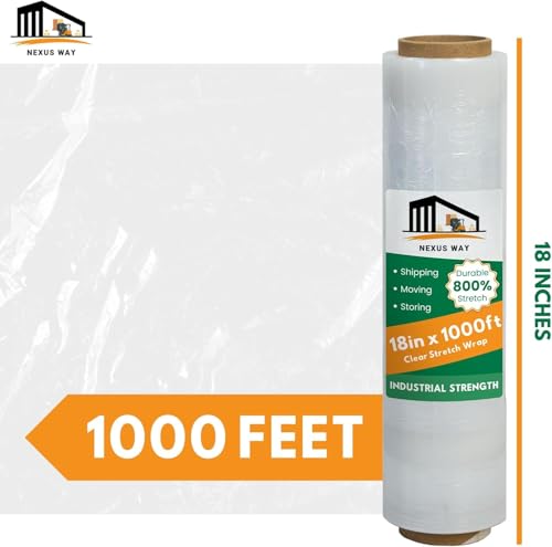NEXUSWAY 240 PSC 60 Boxes 18'' Shrink Wrap for Moving - Stretch Film Pallet Wrap Roll Heavy Duty 1000 feet 80 Gauge Industrial Strength up to 800% Stretch 20 Microns for Shipping Moving Furniture - style: Pack of 240