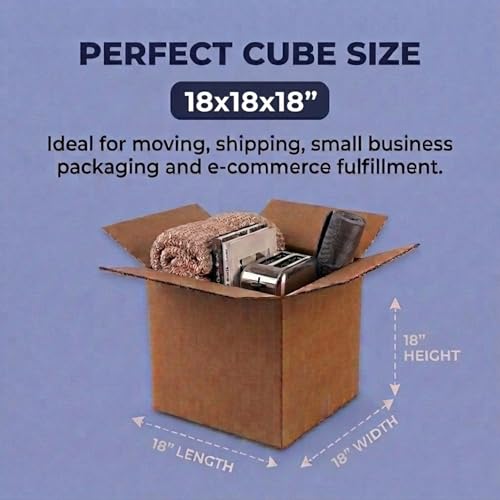 BOX USA Cube Shipping Boxes, 18x18x18" 20-Pk for Shipping & Packing - size: 18x18x18" (20-Pack)