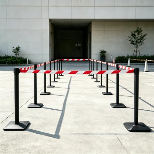 OrangeStar 4-Pack Crowd Control Stanchions, Heavy Duty Stanchion Set - color: Red & White Striped