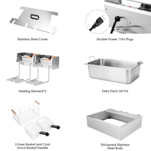 Commercial Deep Fryer,23.2QT Countertop Fryer with 3 Baskets for Restaurant - size: 23.25Qt/22L