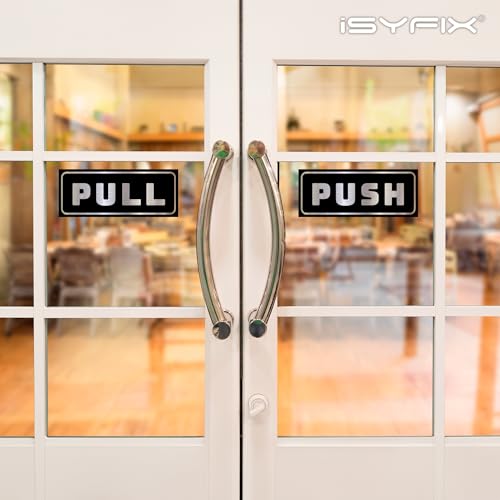 iSYFIX Push Pull Stickers Sign, 6x2.4 Inch, 2 Pack, Brushed Silver/Black - color: Brushed Silver / Black, size: Horizontal 2.4x6
