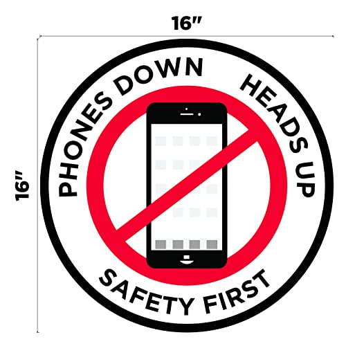 "Phones Down Heads Up" Safety Sign - Laminated Adhesive Floor Signs by Graphical Warehouse (16) - size: 16