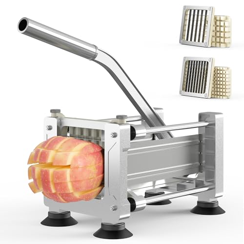 Sunvivi French Fry Cutter Stainless Steel Potato Slicer : with 2 Replaceable blades (1/2 & 3/8 Inch), Professional Fries Cutter for Potatoes, Carrots, Cucumber, Onion, Yam - size: Large-Hand-push