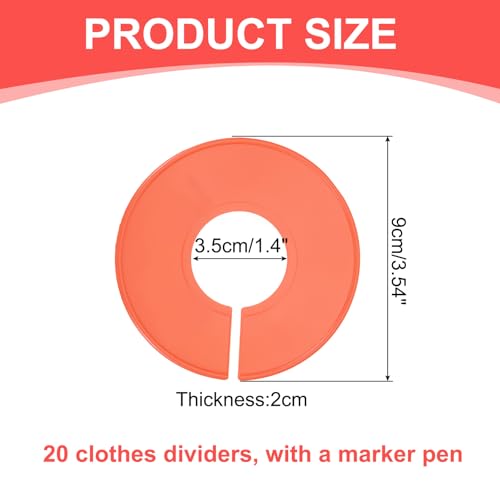 uxcell Clothes Dividers,20 Pack Round Closet Rack Dividers Clothing Rack Size Dividers Blank Labels with Marker Pen Writable & Reusable for Hanging Clothes Sorting Size, Orange - color: Orange