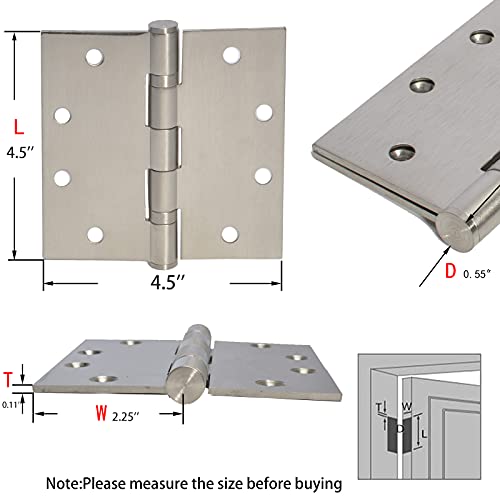 6-Pack 4.5 inch X 4.5 inch Heavy Duty Commercial Door Hinge with Silent Steel Plain Ball Bearing, Thickness 3 mm Stainless Steel, Square Corners with 48 Screws, Super Bearing Capacity - color: Silver