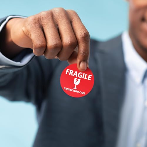 StickerJet Fragile Stickers Roll – (500pcs, 2x2) High-Visibility Handle with Care Labels, Strong Adhesive Paper Decals for Shipping, Packaging, and Protection – Made in USA - size: 2x2 Inch, style: 500 Stickers - Roll
