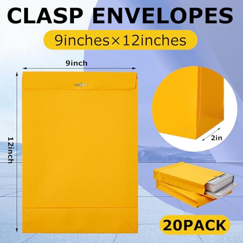 Motipuns 20 Pack 9 x 12 Inches Expandable up to 2 In Large Manila Envelopes - size: 9 x 12 Inches