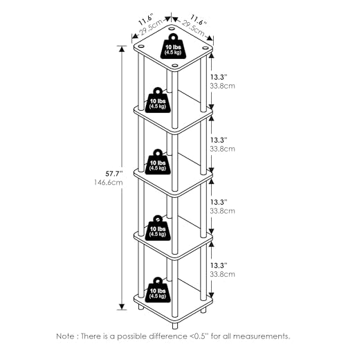 FURINNO Turn-N-Tube 5-Tier Corner Square Rack Display Shelf, Round, Black/Grey - color: Black/Grey, size: 5-Tier Round Tube