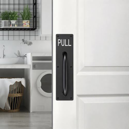 Sumnacon 1 Set Stainess Steel Door Handle,Push Pull Plate Handles, Black - color: Black