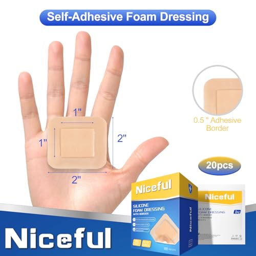 Niceful Silicone Foam Dressing 2 x 2 inch, 40 Count, Extra Hold - size: 2x2 Inch (20 Pcs) (Pack of 2)