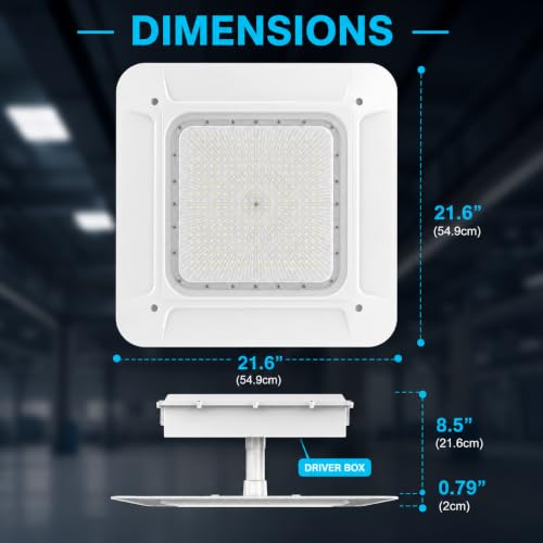 180W LED Canopy Light, 25200 Lumens, 5700K Daylight, 0-10V Dimmable, 600W Metal Halide Replacement, 120-277V, IP65 Waterproof, UL DLC 5.1, Commercial Gas Station Parking Garage Light - size: 180W