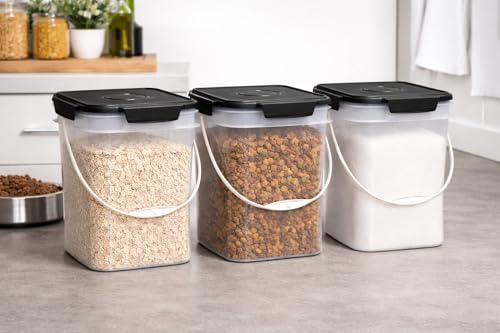 House Naturals 4 Gallon Square Food Grade Bucket Pail with Plastic Handles and Lid (Pack of 3) (Clear - Black lids) - color: Clear - Black Lids
