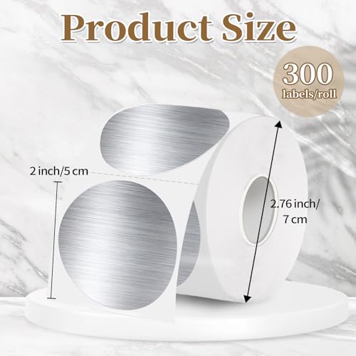 2 Inch Holographic Thermal Labels,Silver Round Thermal Printer Labels,Printable Round Thermal Printer Labels Self-Adhesive Direct Thermal Label(300pcs Brushed Silver) - color: Brushed Silver, size: 2 inch