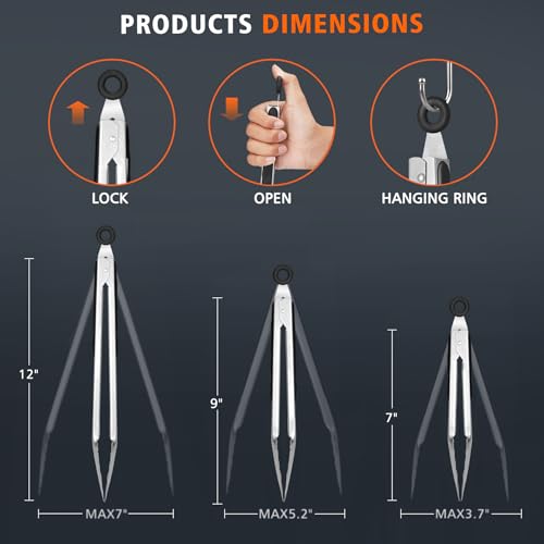 Hotec Tongs for Cooking Stainless Steel Kitchen Tongs Set of 3-7“, 9" & 12" - size: 7+9+12 inch, 3pack