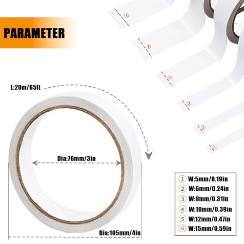 Double Sided Tape for Crafts, Double-Sided Tape for Arts, Scrapbook Supplies, Photography, Gifts Box, Scrapbooking, Card Making, Paper Backing, Tear-by-Hand, 6 Roll Heavy Duty Multi-Size Adhesive Tape - size: 3 mm, 5 mm, 8 mm, 10 mm, 12 mm, 15 mm
