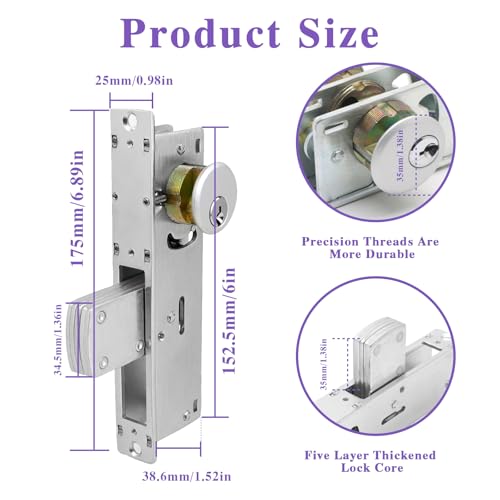 Commercial Door Lock with Deadbolt ,Storefront Door Mortise Lock,Swing Deadbolt & Cylinder Combo, with Key for Aluminum/Zinc Alloy Shop Doors,Silver 1-1/8" Backset - color: Silver