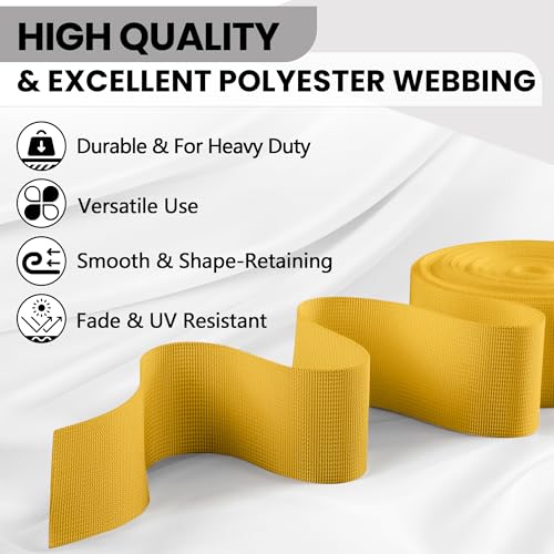 Polyester Webbing Strap 17+Colors – 1"&1.5"&2" – 10 Yards Heavy Duty Webbing Roll, Flat Webbing Strap for Indoor&Outdoor Gear, DIY Crafting, Repairing - color: Yellow, size: 1"-10yards