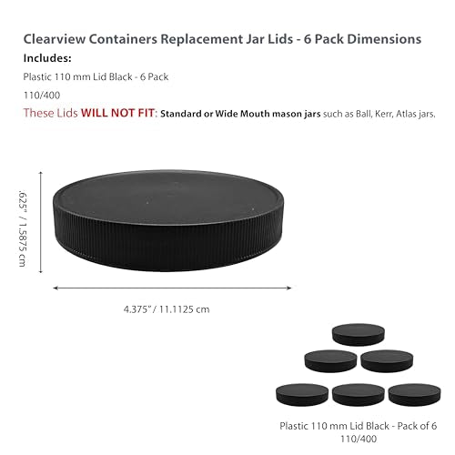 110mm Black Plastic 6 Pack Replacement Lids with Leak Proof Liner - 110/400 Plastic Replacement Lids (6pk, Black Lids) - size: 6pk - 110/400 Black Lid