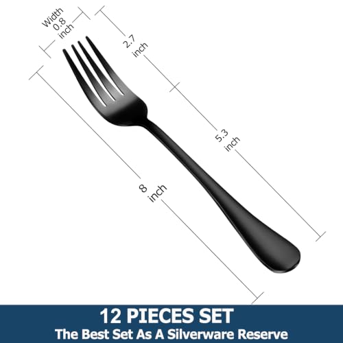 16 Piece Black Dinner Forks Set, Food-Grade Stainless Steel Silverware Forks, Cutlery Fork, Metal Fork for Home, Kitchen or Restaurant, Mirror Polished, Dishwasher Safe - 8 Inch - color: Black