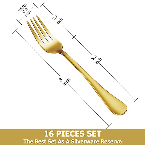 16 Piece Gold Dinner Forks Set, Food-Grade Stainless Steel Silverware Forks, Cutlery Fork, Metal Fork for Home, Kitchen or Restaurant, Mirror Polished, Dishwasher Safe - 8 Inch - color: Gold