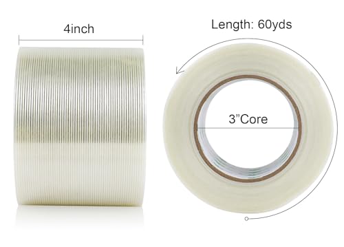 BOMEI PACK Wide Strapping Tape, 4Inch Heavy Duty Reinforced Packing Tape, Fiberglass Filament 60yds 5.5Mil - size: 100mm x 60y/1roll