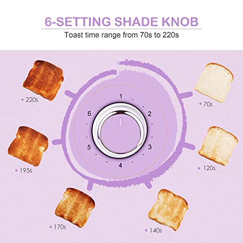 Roter Mond 2 Slice Toaster Retro Stainless Steel with Bagel, Cancel, and Defrost Functions, 6 Bread Shade Settings, Extra Wide Slots and Removable Crumb Tray, Lavender-Purple - color: Purple