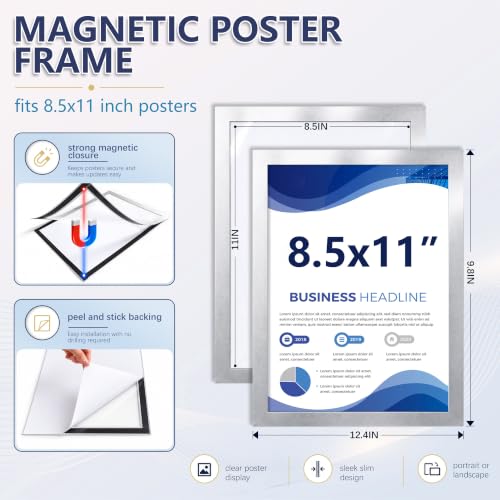 6-Pack Magnetic Sign Holder, 8.5×11 Sliver Magnetic Paper Holder - color: Silver, size: 8.5x11 - 6 Pack
