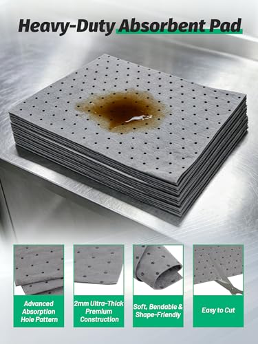 Heavy Duty Oil Absorbent Pads 15"x20" 200 Pcs Automotive Absorbent Pads - color: 200 Pack, size: W15in,L20in