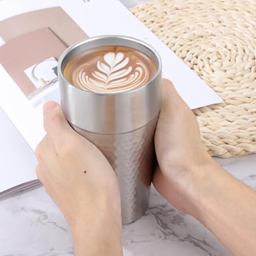 Beasea Stainless Steel Cups 19 oz, 2 Pack Large 18.6oz 550ml Stainless Steel Tumbler Stackable Double Wall Insulated Metal Drinking Glasses for Home Restaurant Office Party Camping - color: General with Honeycomb, style: 18.6oz 2pcs